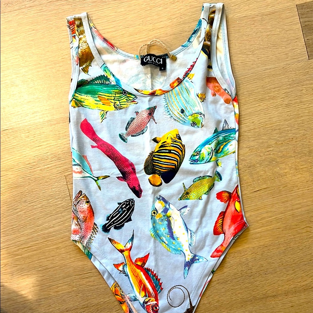 Gucci vintage  fish printed bodysuit size small